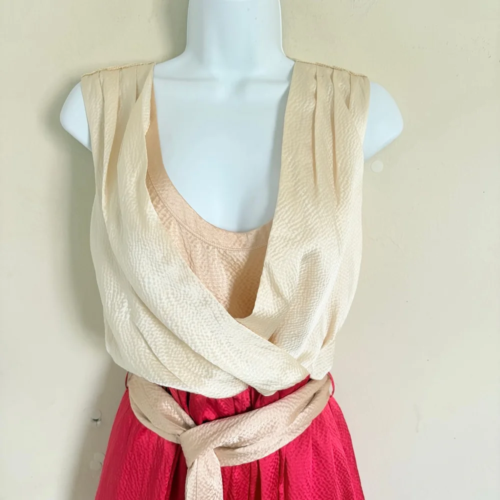 Tory Burch Darya Cream and‎ Red Silk Colorblock Wrap Dress 52111401 Size 0